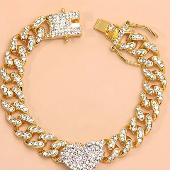 Mini Love Heart Cuban Chain Anklet Inlaid Shiny Rhinestone Anklet gold - Picture 4 of 7